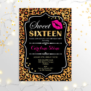 16e verjaardag - Sweet Sixteen luipaard printroze Kaart