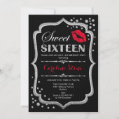 16e verjaardag - Sweet Sixteen Silver Red Kaart (Voorkant)