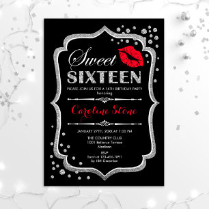 16e verjaardag - Sweet Sixteen Silver Red Kaart