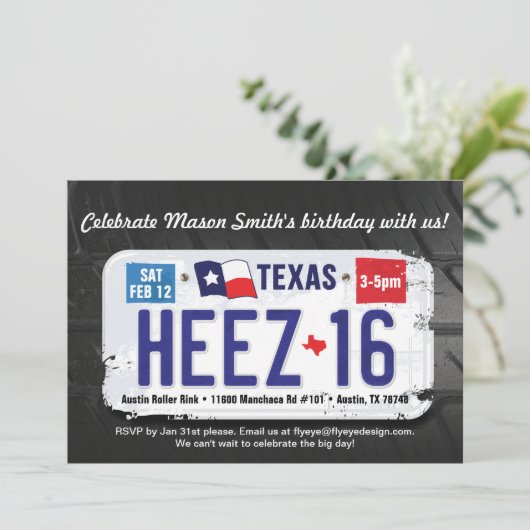 16e verjaardag Texas License Invitation Kaart (Staand voorkant)