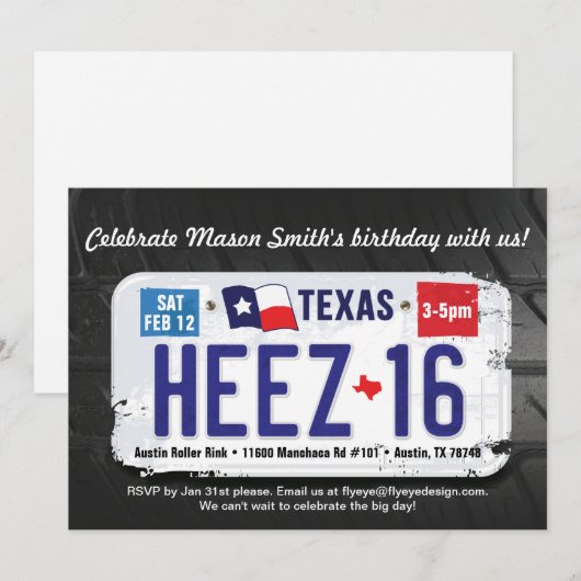 16e verjaardag Texas License Invitation Kaart (Voorkant / Achterkant)
