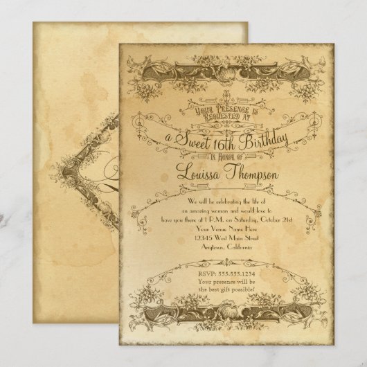 16e verjaardag thea  feestdag kaart (Voorkant / Achterkant)