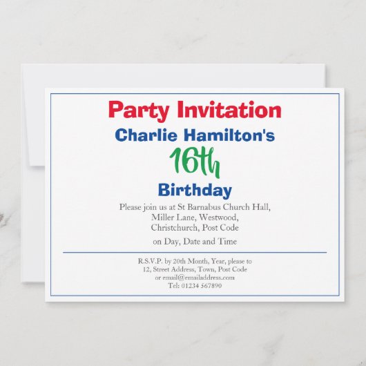 16e verjaardag uitnodiging (Achterkant)