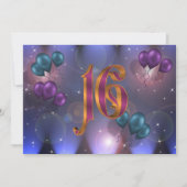 16e verjaardag Uitnodiging Ballonnen (Voorkant)