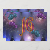 16e verjaardag Uitnodiging Ballonnen (Voorkant / Achterkant)