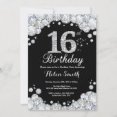 16e verjaardag Uitnodiging Chalkboard Silver Diamo (Voorkant)