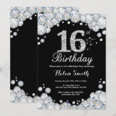 16e verjaardag Uitnodiging Chalkboard Silver Diamo (Voorkant / Achterkant)