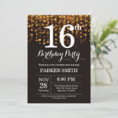 16e verjaardag uitnodiging Gold Glitter (Staand voorkant)