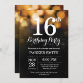 16e verjaardag uitnodiging Gold Glitter (Voorkant / Achterkant)