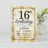 16e verjaardag uitnodiging Gold Glitter (Staand voorkant)