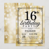 16e verjaardag uitnodiging Gold Glitter (Voorkant / Achterkant)