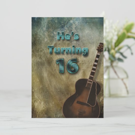 16e verjaardag Uitnodiging - Guitar/Mannelijke (Staand voorkant)