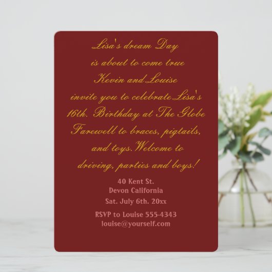 16e verjaardag uitnodiging. kaart (Staand voorkant)