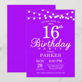 16e verjaardag Uitnodiging Paars lavender Lila (Voorkant / Achterkant)