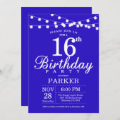 16e verjaardag uitnodiging Royal Blue (Voorkant / Achterkant)