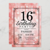 16e verjaardag uitnodiging roze glitter (Voorkant / Achterkant)