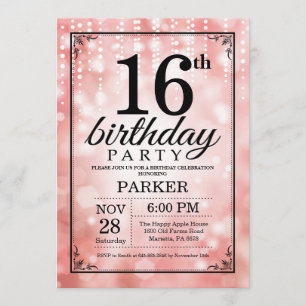 16e verjaardag uitnodiging roze glitter