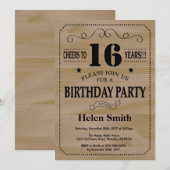 16e verjaardag Uitnodiging Rustic Wood (Voorkant / Achterkant)