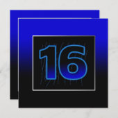 16e verjaardag Uitnodiging voor een feest - Blauw/ (Voorkant / Achterkant)