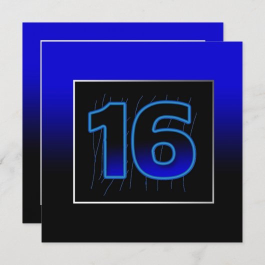 16e verjaardag Uitnodiging voor een feest - Blauw/ (Voorkant / Achterkant)