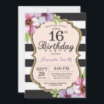 16e verjaardag uitnodiging vrouwen. Floral Gold Bl<br><div class="desc">16e verjaardag uitnodiging voor vrouwen. Teen Lady verjaardag. Black and Gold verjaardagsfeestje uitnodigen. Gouden Glitter. Paarse Waterverf bloemen. Zwarte en witte strepen. Printbaar digitaal. Voor verdere aanpassing klikt u op de knop "Aanpassen" en gebruikt u onze ontwerptool om deze sjabloon te wijzigen.</div>