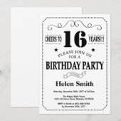 16e verjaardag Uitnodiging zwart-wit (Voorkant / Achterkant)