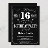 16e verjaardag uitnodiging zwart wit schoolbord (Voorkant / Achterkant)