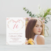 16e verjaardag uitnodigingen Boho Floral Foto (Staand voorkant)