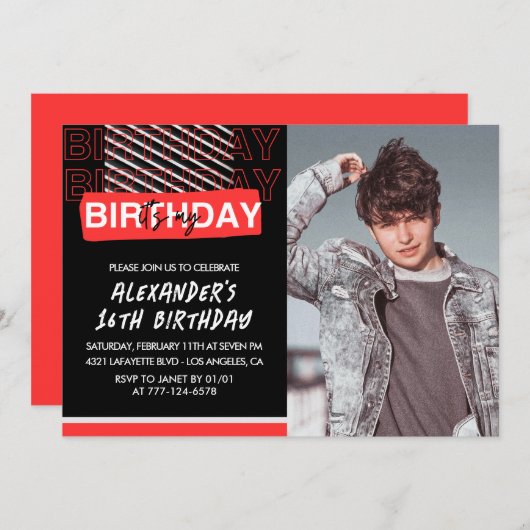 16e verjaardag uitnodigingen Mannen Party Foto Roo (Voorkant / Achterkant)