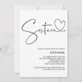 16e verjaardag uitnodigingen met hart (Voorkant)