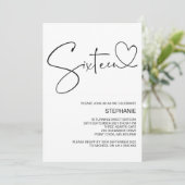 16e verjaardag uitnodigingen met hart (Staand voorkant)