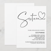 16e verjaardag uitnodigingen met hart (Voorkant / Achterkant)