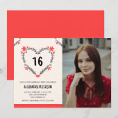 16e verjaardag uitnodigingen voor haar Bloemenhart (Voorkant / Achterkant)
