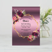16e verjaardag van de bogundische bloemen paars ge kaart (Staand voorkant)