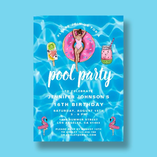16e verjaardag van de "Cute Pink Summer Pool" Kaart