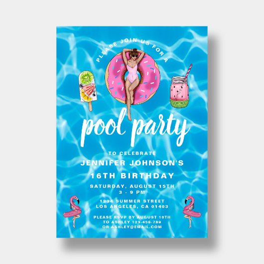 16e verjaardag van de "Cute Pink Summer Pool" Kaart