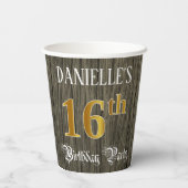 16e verjaardag van de Faux Gold & Faux Wood Papieren Bekers (Achterkant)