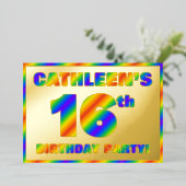 16e verjaardag van de geboorte - Fun, regenboogspe Folie Uitnodiging (Staand Voorkant)