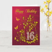 16e verjaardag van de gouden vlinder kaart (Gele Bloem)