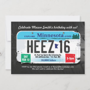 16e verjaardag van de minnesota-uitnodiging voor j kaart