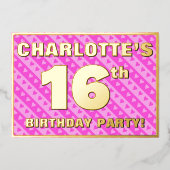 16e verjaardag van de opstand - vuurroze harten en folie uitnodiging (Voorkant)