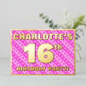 16e verjaardag van de opstand - vuurroze harten en folie uitnodiging (Staand Voorkant)