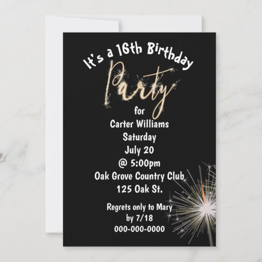 16e verjaardag van de Sparklers Kaart (Achterkant)