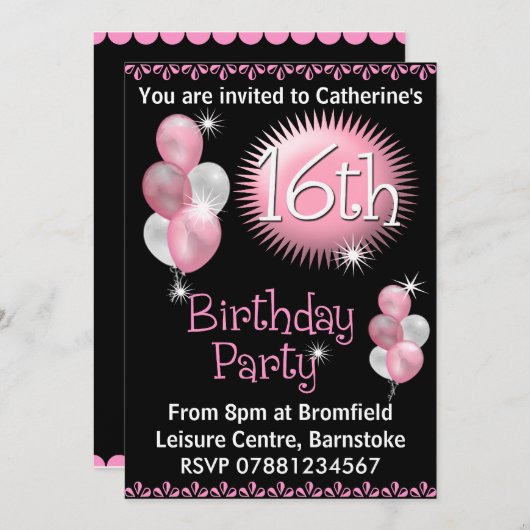 16e verjaardag van de uitnodiging (Voorkant / Achterkant)
