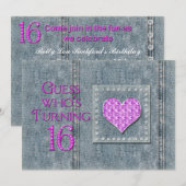 16e verjaardag van de uitnodiging van de Birthday  (Voorkant / Achterkant)