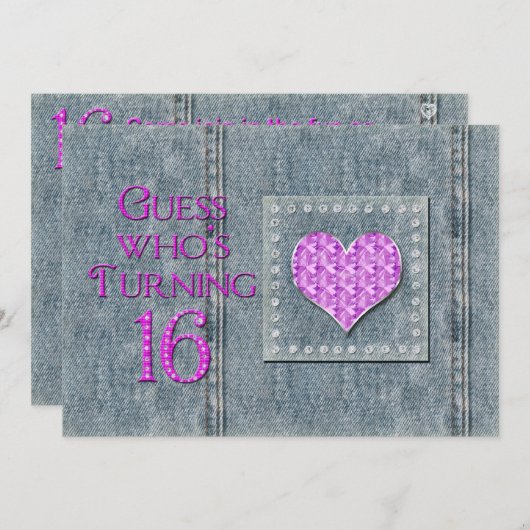 16e verjaardag van de uitnodiging van de Birthday  (Voorkant / Achterkant)