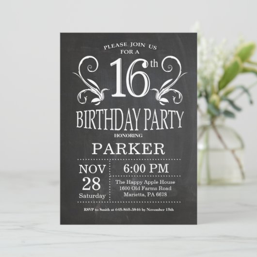 16e verjaardag van de uitnodiging van het karton F (Staand voorkant)