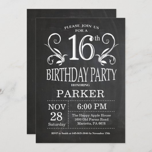 16e verjaardag van de uitnodiging van het karton F (Voorkant / Achterkant)