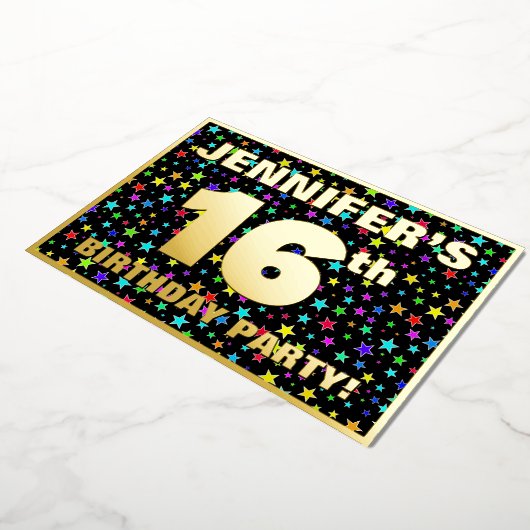 16e verjaardag van de Vreugde - Fun, kleurrijk ste Folie Uitnodiging (Gedraaid)