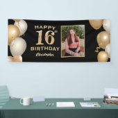 16e verjaardag van de zwarte en gouden ballonnen F Spandoek (Beurs)